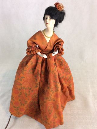 Antique Bisque Half Doll Electric Boudoir Table Lamp Shade Gorgeous Floral Gown