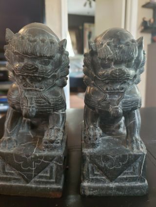 Vintage Heavy Chinese Foo Dog Statues Lions Bookends Guardians