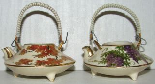 2.  Two Vintage Japanese Satsuma Miniature Teapot Signed No Lids