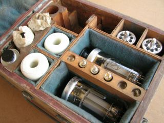 Old Vintage Military Radio Station Repair Kit Spare Tubes Wooden Case Ussr 60`s