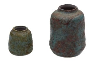 2 X Small Midcentury Art Pottery Vases Dutch ? German ? Lava Glaze