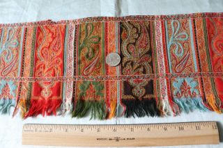 Antique Wool Paisley Kashmir Shawl Border Fabric L - 44 