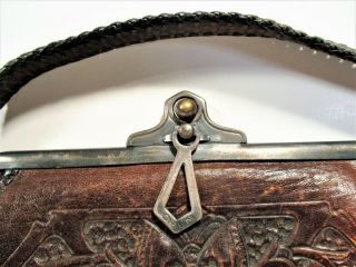 ARTS & CRAFTS - MISSION PERIOD LEATHER PURSE 1921 PAT.  WITH BUTTERFLY ETC.  FINE 3