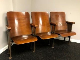 Folding Chairs Set Metal Vintage Antique Dfw Waiting Room Theater Stadium Seats