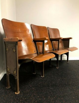 Folding Chairs Set Metal Vintage Antique DFW Waiting Room Theater Stadium Seats 2