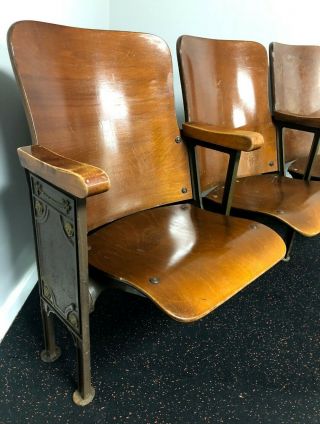 Folding Chairs Set Metal Vintage Antique DFW Waiting Room Theater Stadium Seats 3