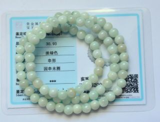 Antique Chinese Art Very Old Handmade Green Jade Beads Necklace Certificate