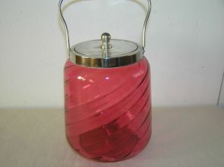 Antique Pink Glass Biscuit Barrel.