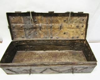 Vtg - Style Repurposed Tin Metal Box Treasure Chest Tool Primitive 13.  5 x 5 x 3.  5 4