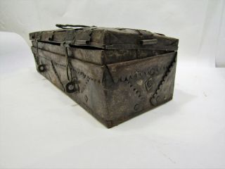 Vtg - Style Repurposed Tin Metal Box Treasure Chest Tool Primitive 13.  5 x 5 x 3.  5 5