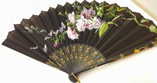 Art Nouveau Dragonfly Ebony Silk Fan,  Painted By Artist B.  Granville 1891,  Signed.