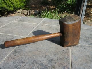 Antique Vintage Primitive 16 " Solid Wood Mallet Hammer Block Head Carpenter Tool
