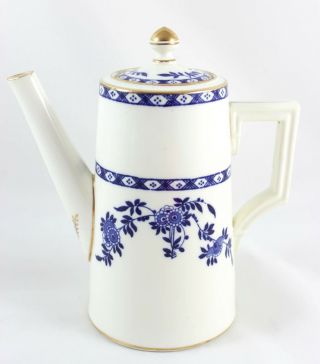Teapot Coffee Pot & Top Antique Minton Bone China G1613 Blue White Gold Fowers