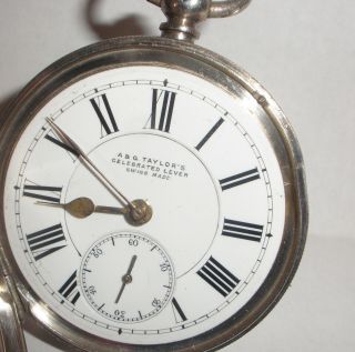 Antique A.  G Taylor`s Celebrated Lever 935 Sterling Silver Pocket Watch Swiss Run