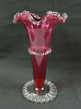 Antique Hand Blown Elegant Pink Trumpet Glass Vase Art Nouveau