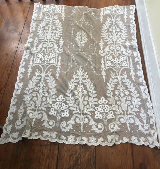 Antique Victorian Hand Embroidered Lace Curtain Textile