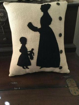 Primitive Handmade Wool Applique Pillow - Artist Made