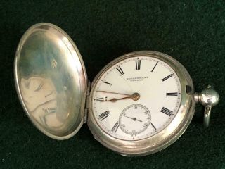 1882 English Sterling Silver Hunter Pocket Watch Rotherham Key Wind Movement