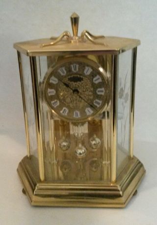 Vintage Linden Carriage Pendulum Clock Brass & Glass Great