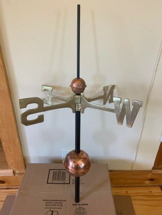 Weathervane Spire / Rod With 2 Copper Balls /globes And Brass Directionals