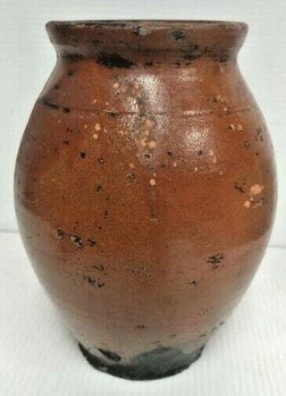 Antique Pennsylvania Redware Crock Jar With Coggled Shoulder Ring