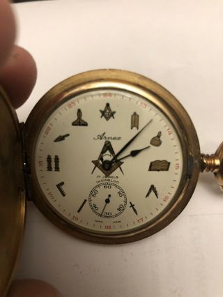 Masonic Arnex 17 Jewels Incabloc Mechanical Wind Up Vintage Pocket Watch 2