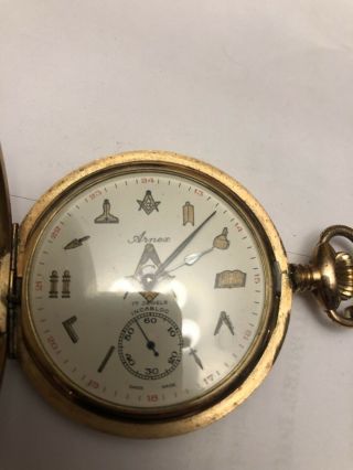 Masonic Arnex 17 Jewels Incabloc Mechanical Wind Up Vintage Pocket Watch 3