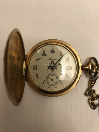 Masonic Arnex 17 Jewels Incabloc Mechanical Wind Up Vintage Pocket Watch 4