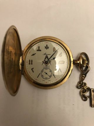 Masonic Arnex 17 Jewels Incabloc Mechanical Wind Up Vintage Pocket Watch 5