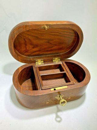 Vintage Wood & Brass Locking Box With Key