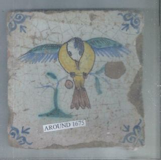 Antique Delft Bird Tile Around 1675