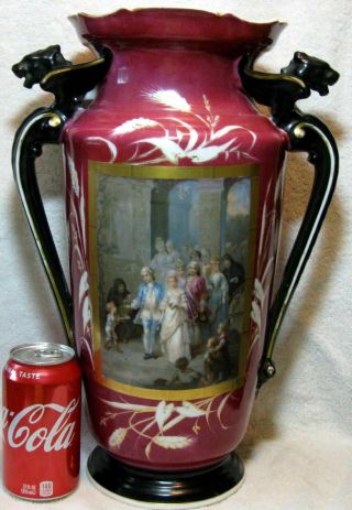 Large Old French Paris Porcelain Vase W/ Painted Wedding Scene C.  1880s