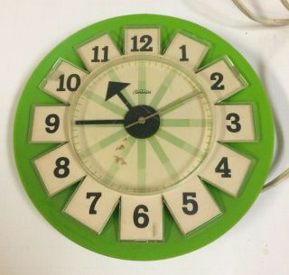 Vintage Green Sunbeam Wall Clock Mid Century Retro With Flaws