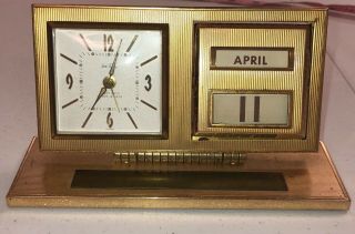 Vintage Seth Thomas 8 Day 7 Jewels Calendar Desk Clock Eight Date Germany Brass