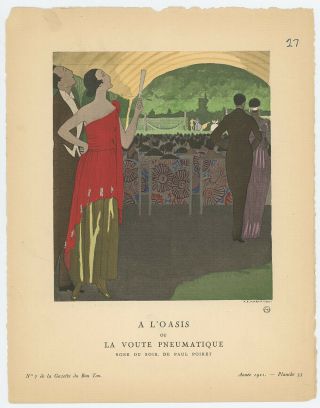 1921 Paul Poiret Fine Art Deco Pochoir Spectacular Gazette Du Bon Ton Vintage