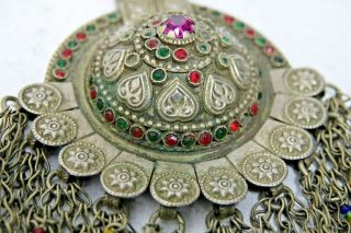 Interesting Old White Metal Jewellery Piece Set With Coloured Stones - Tibetan ?