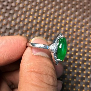 Chinese Handwork S925 Silver & Green Jadeite Jade Horse Eye Shape No.  6 - 11 Ring 4