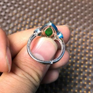 Chinese Handwork S925 Silver & Green Jadeite Jade Horse Eye Shape No.  6 - 11 Ring 6