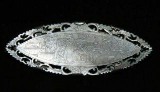 Very Finely Carved Chinese Mother Of Pearl Brooch - Gaming Counter - Very Rare