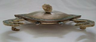 Mid Century 3D Hand wrought Brass Abalone Crab Dish hinged lid mark Mexico 2
