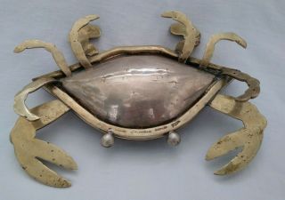 Mid Century 3D Hand wrought Brass Abalone Crab Dish hinged lid mark Mexico 6