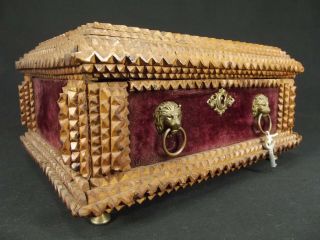 Antique Tramp Art Box Chest 1800 