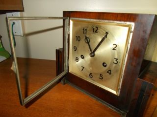 1920 ' s HAC GERMAN 8 DAY TIME & STRIKE ART DECO MANTEL CLOCK,  RUNS 3