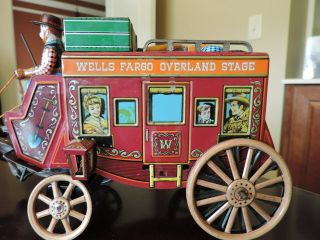 Vintage 1950 ' s Alps Japan Tin Wells Fargo Stage Coach Toy 3