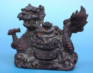 Old Chinese Copper Hand - Carved Cornucopia Wealth Dragon Statue/vr F02