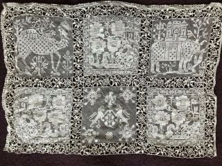 Gorgeous Antique French Handmade Filet & Venise Lace Doily 25 " By 18 1/2 "