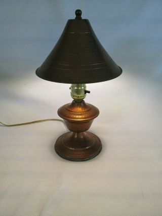 Vintage Arts And Crafts Copper Table Lamp With Shade,