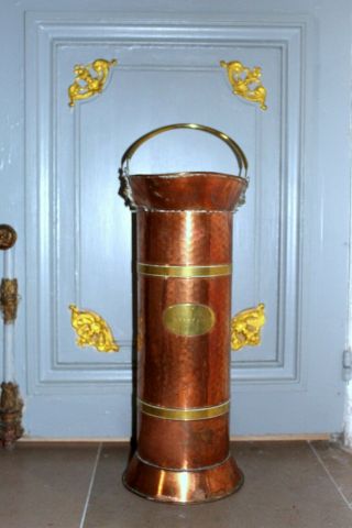 Vintage French Handmade Copper/ Brass/porcelain Umbrella - Walking Stick Holder