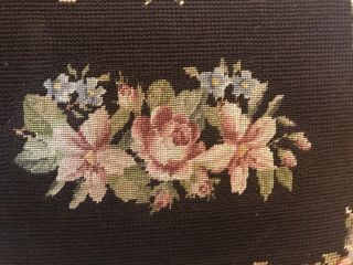 Vintage Needlepoint Petit Point Tapestry Foot Stool Cast Metal Floral 7
