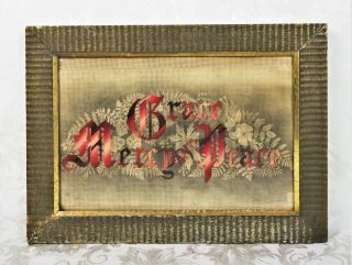 Antique 19th Century Embroidered Cross Stitch Sampler Religious Grace Mercy Peac